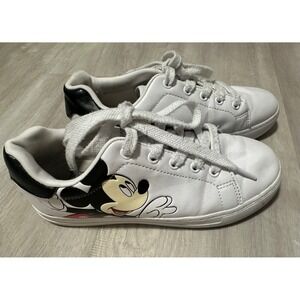 Kids White Mickey Mouse Sneakers Size 2 Low Top Lace Up Casual Shoes